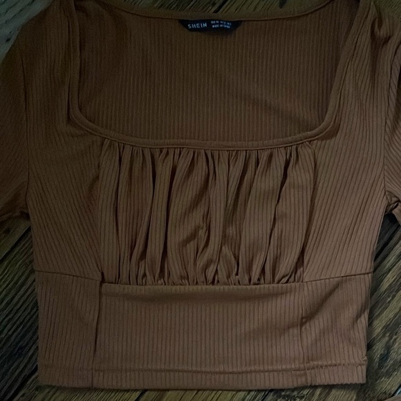 SHIEN size XS brown crop long sleeve top - Picture 2 of 3